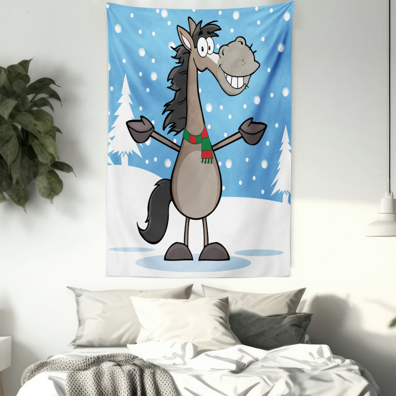 Mascot Horse Snowy Forest Tapestry