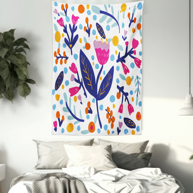 Doodle Style Flowers Blots Tapestry