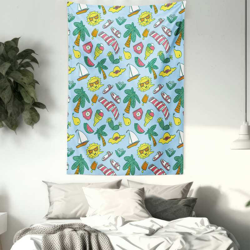 Cartoon Beach Time Design Tapestry