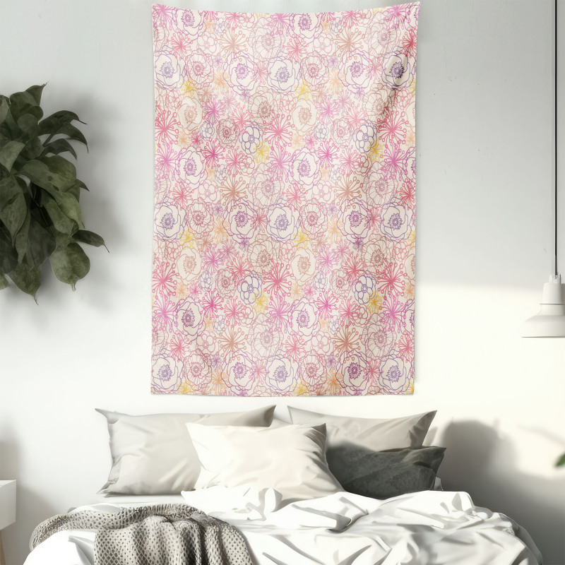 Outline Abstract Flowers Art Tapestry