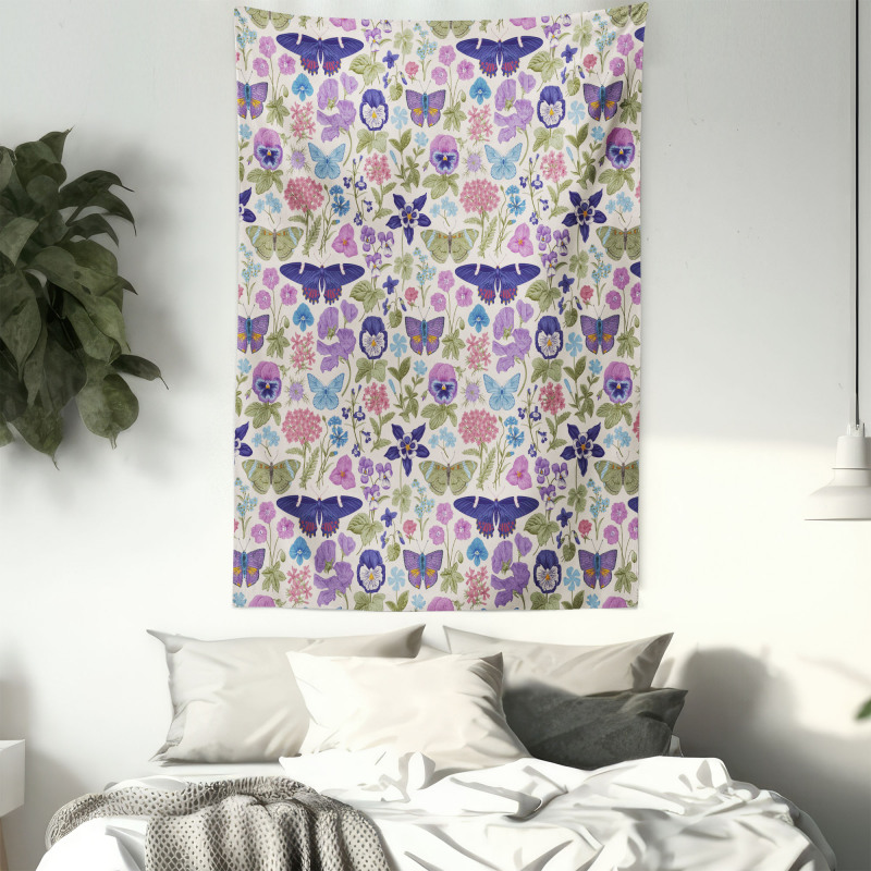 Butterfly Pansy Flower Leaf Tapestry