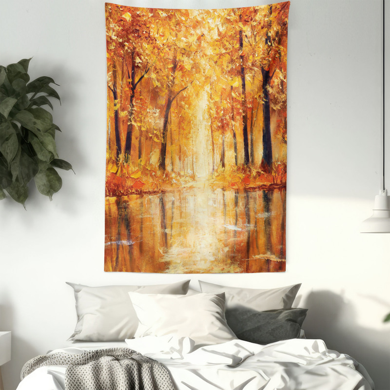 Forest Lake Fall Trees Tapestry