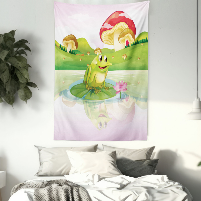 Frog on Water Lily Art Tapestry