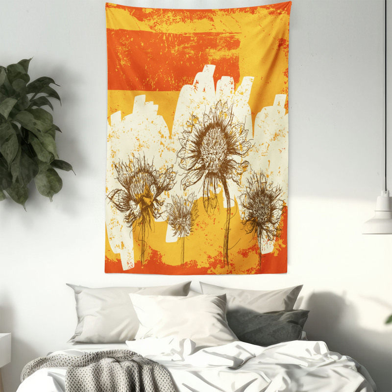 Abstract Drawing Flowers Tapestry