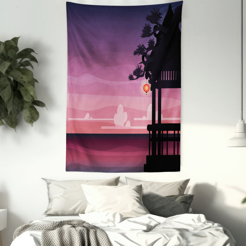 Ethnic Asian Pavilion Sunset Tapestry