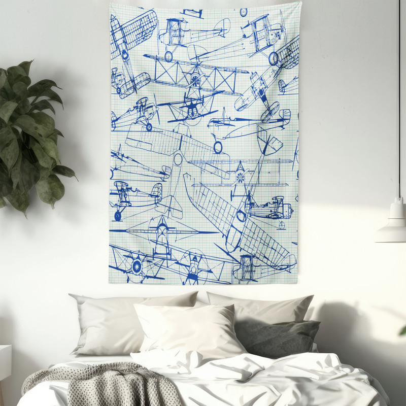 Old Airplane Drawing Tapestry