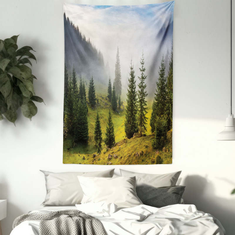 Green Trees on Meadow Tapestry