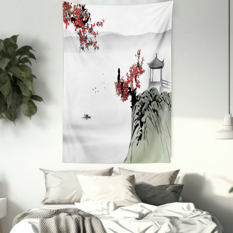 Cherry Blossoms and Boat Tapestry