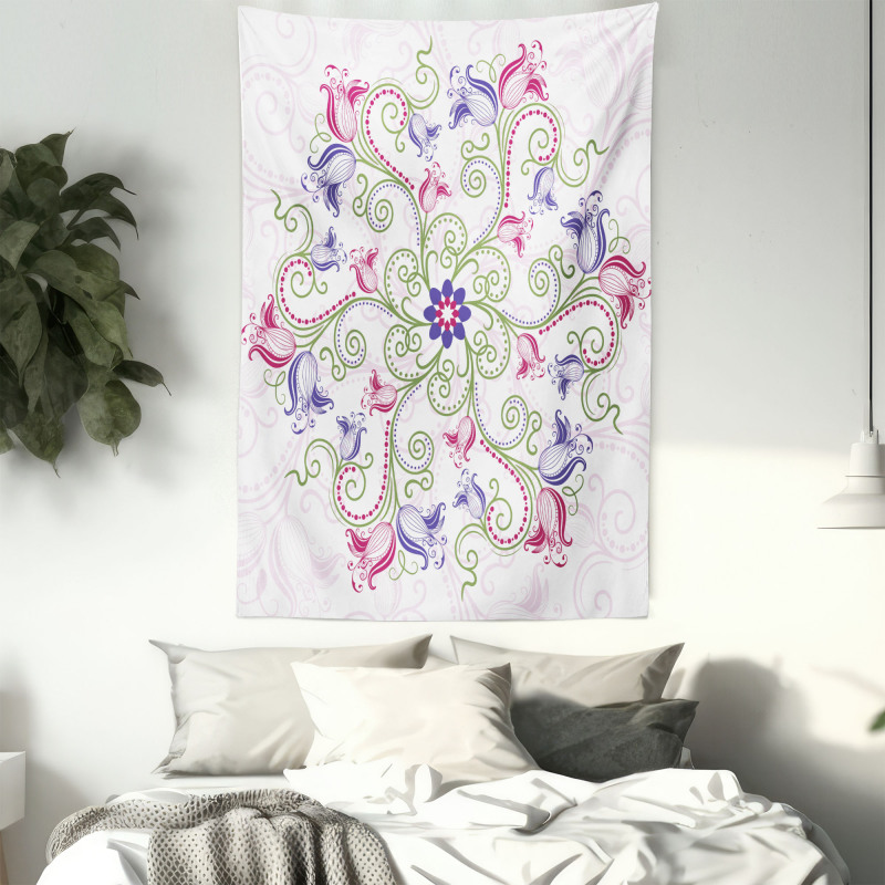 Round Flower Frame Tapestry