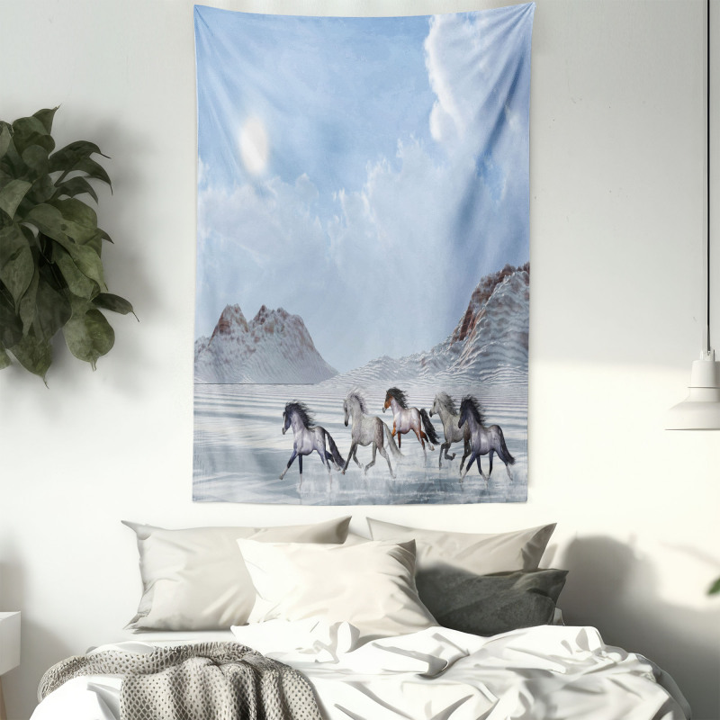 Snowy Day Wild Horse Tapestry