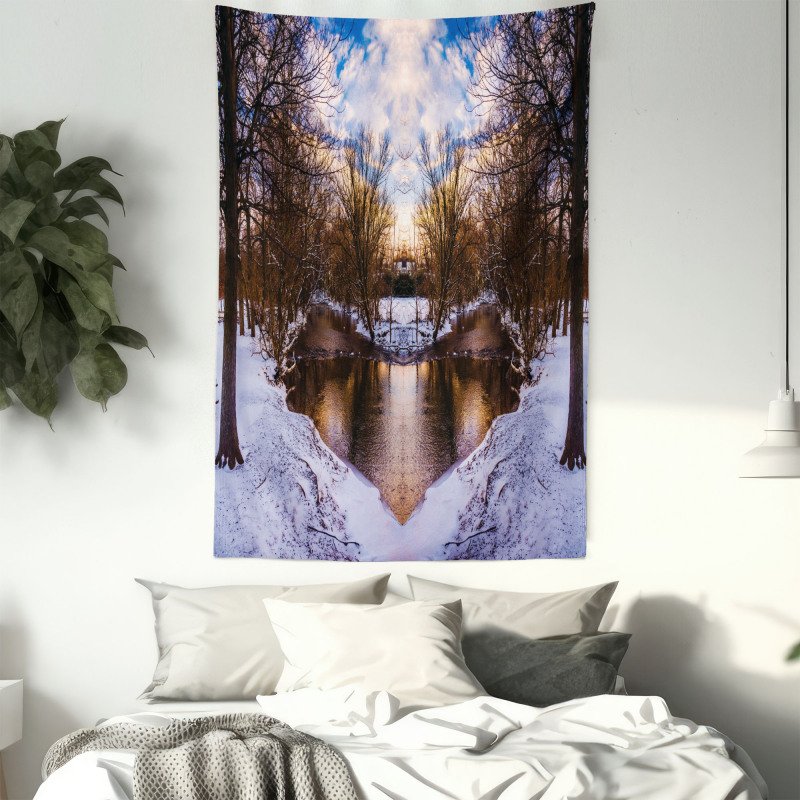 Snowy Winter Park Lake Tapestry