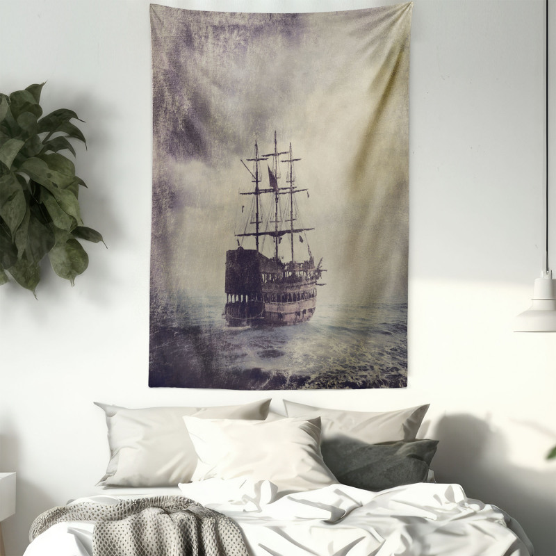 Old Pirate Ship in Sea Tapestry