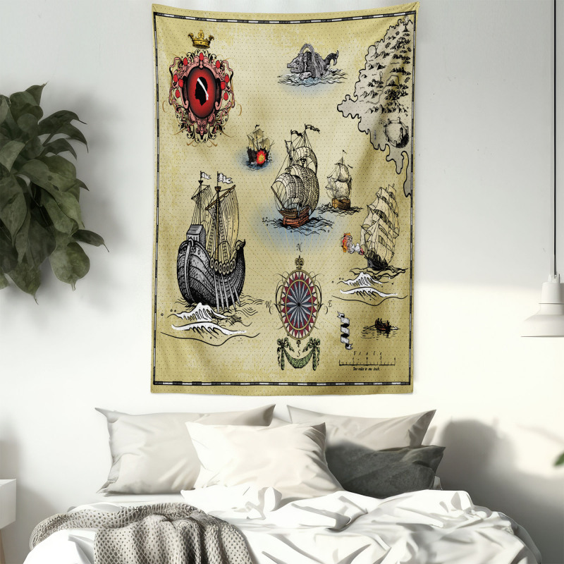 Antique Map Pirate Tapestry