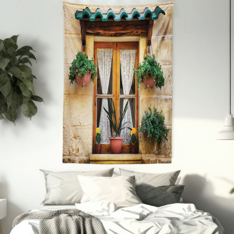 Old Window and Flowers Tapestry