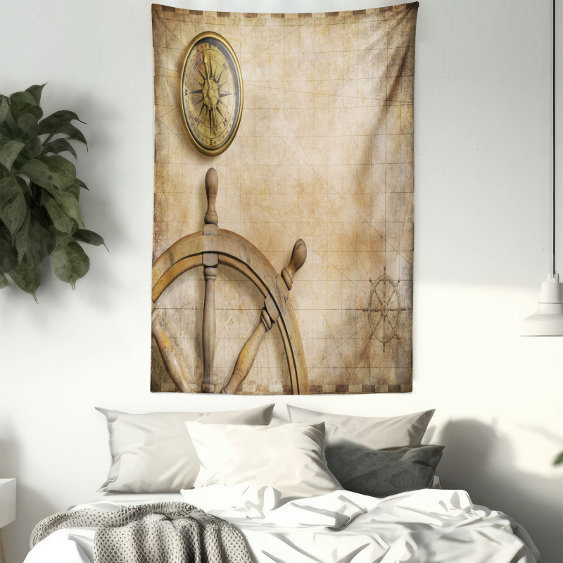 Wooden Wheel Compass Tapestry