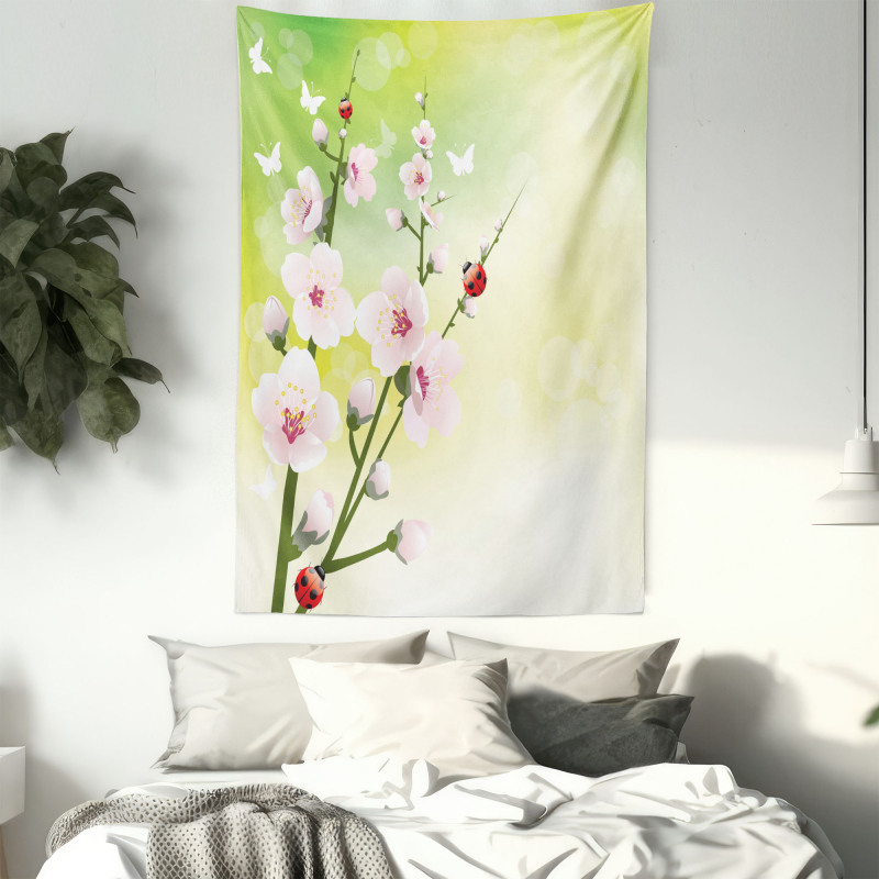 Blossoms Ladybugs Spring Tapestry