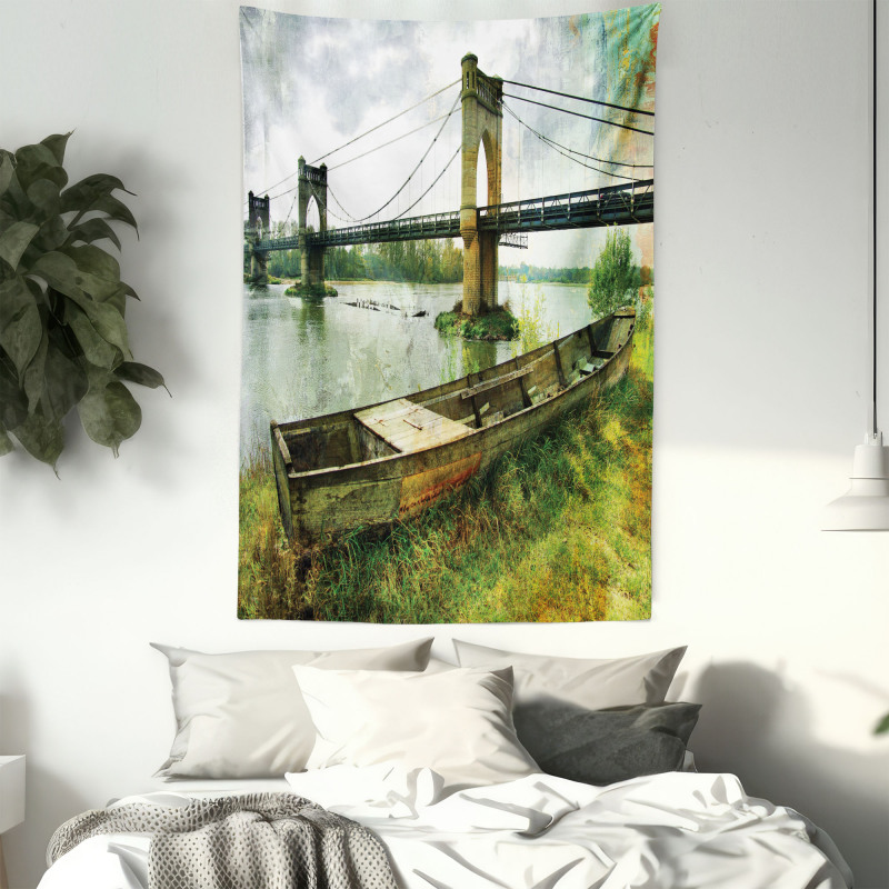 Bridge and Old Boat Tapestry