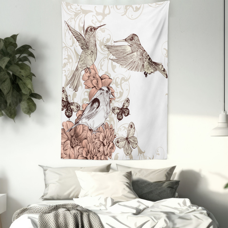 Birds Butterflies Art Tapestry