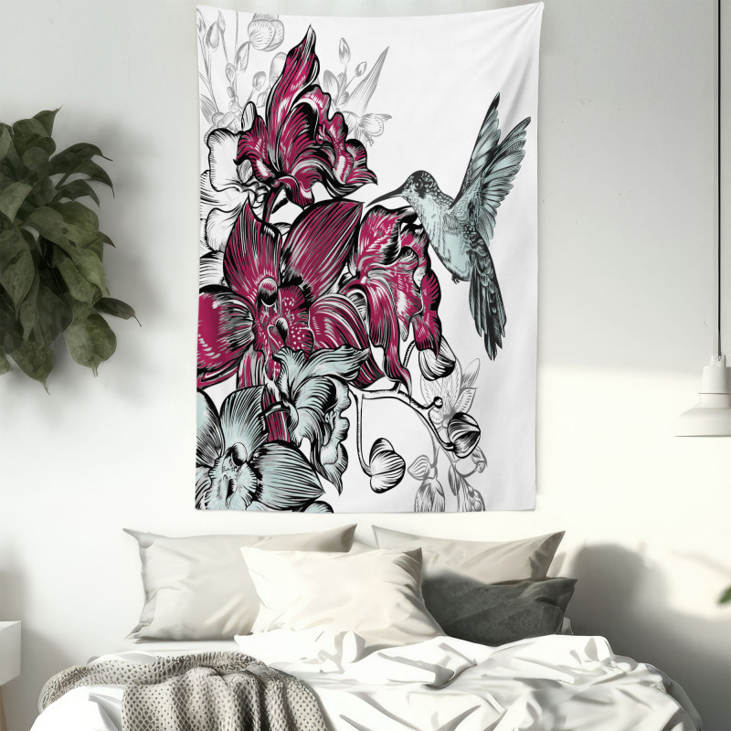 Orchids and Hummingbird Tapestry