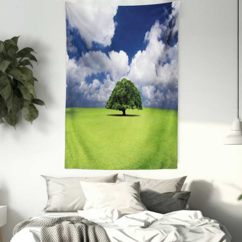 Old Tree in Grass Field Tapestry