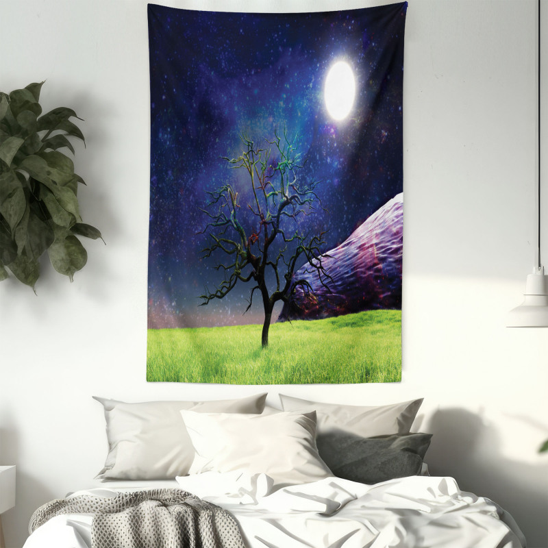 Full Moon Galaxy Grass Tapestry