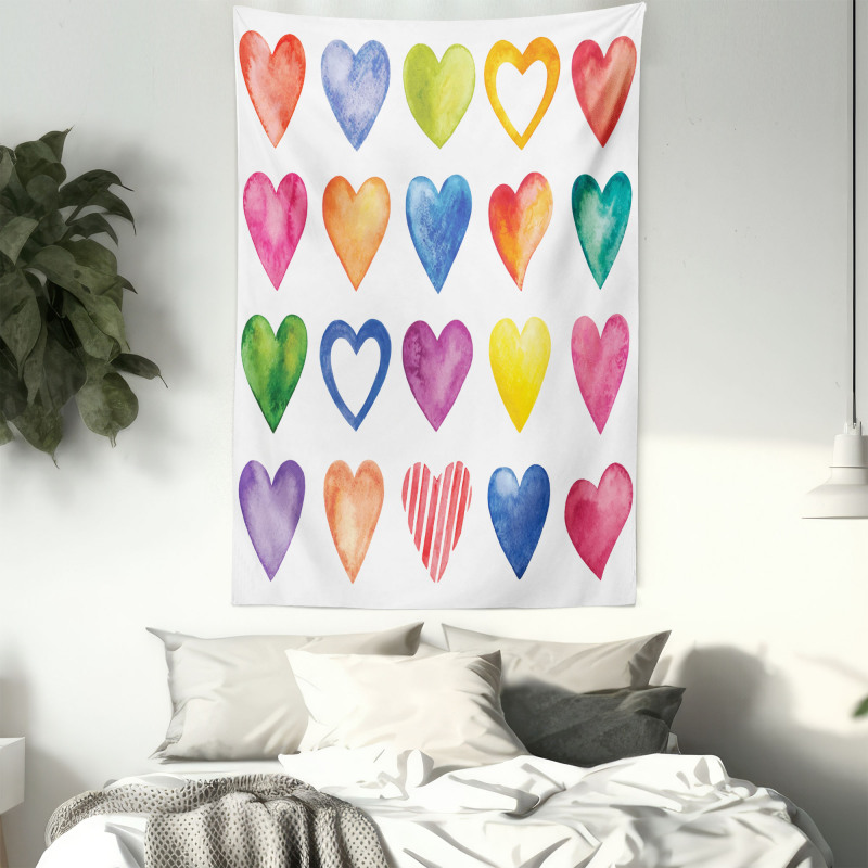 Watercolor Heart Romance Tapestry