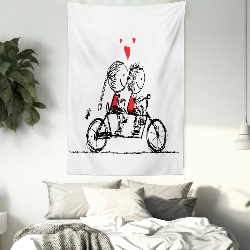 Couple Cycling Together Tapestry