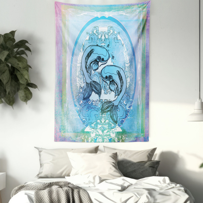 Japanese Koi on Sea Blue Tapestry