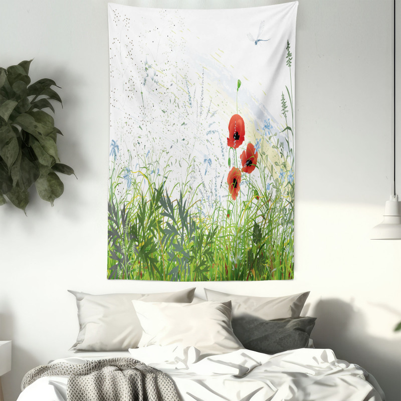 Red Poppies Dragonfly Tapestry