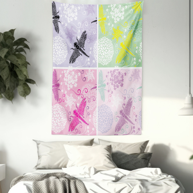 Dragonflies Dandelion Tapestry