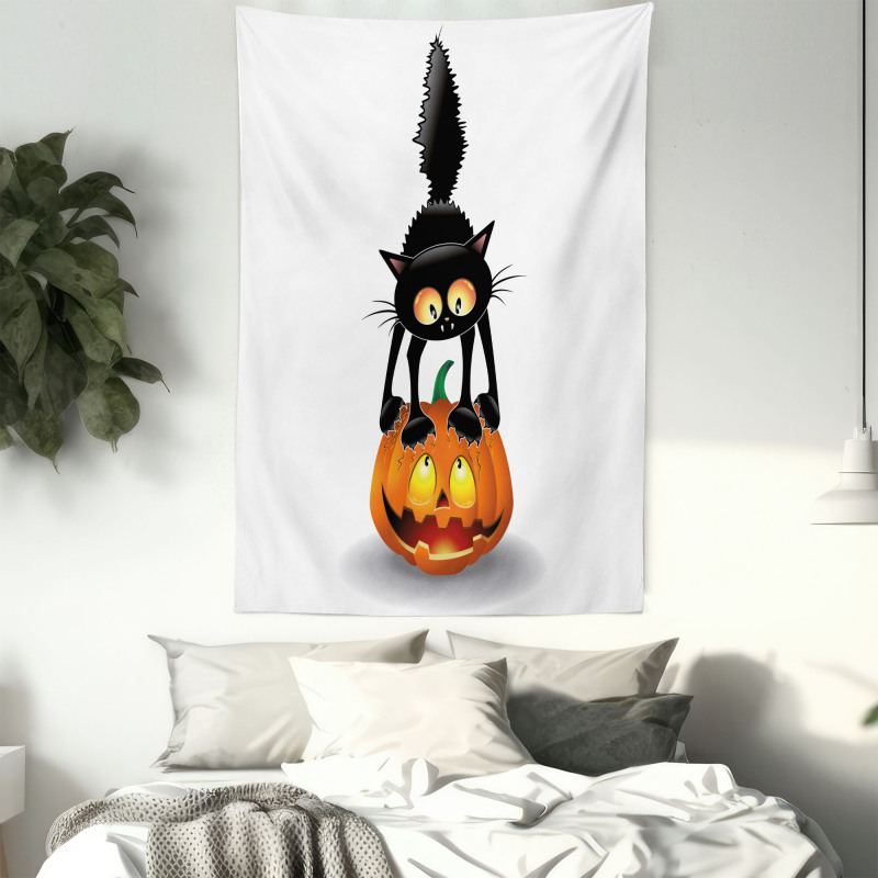 Cartoon Animal on Pumpkin Tapestry