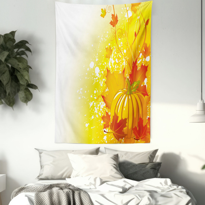 Pumpkin Fall Leaves Tapestry