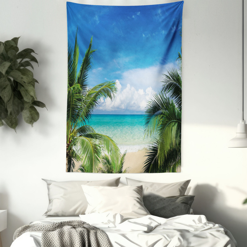 Tropical Sea Palms Sunny Day Tapestry