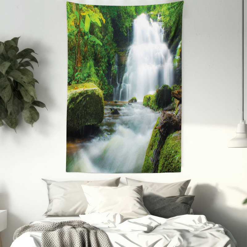 Watercolor Stream Jungle Tapestry