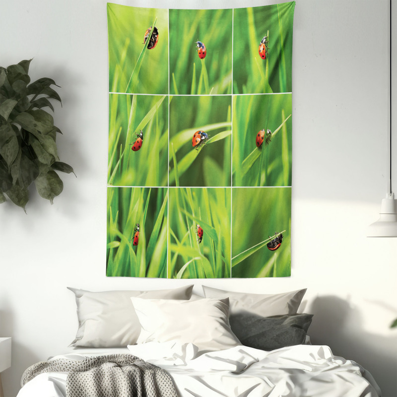 Ladybug over Fresh Grass Tapestry