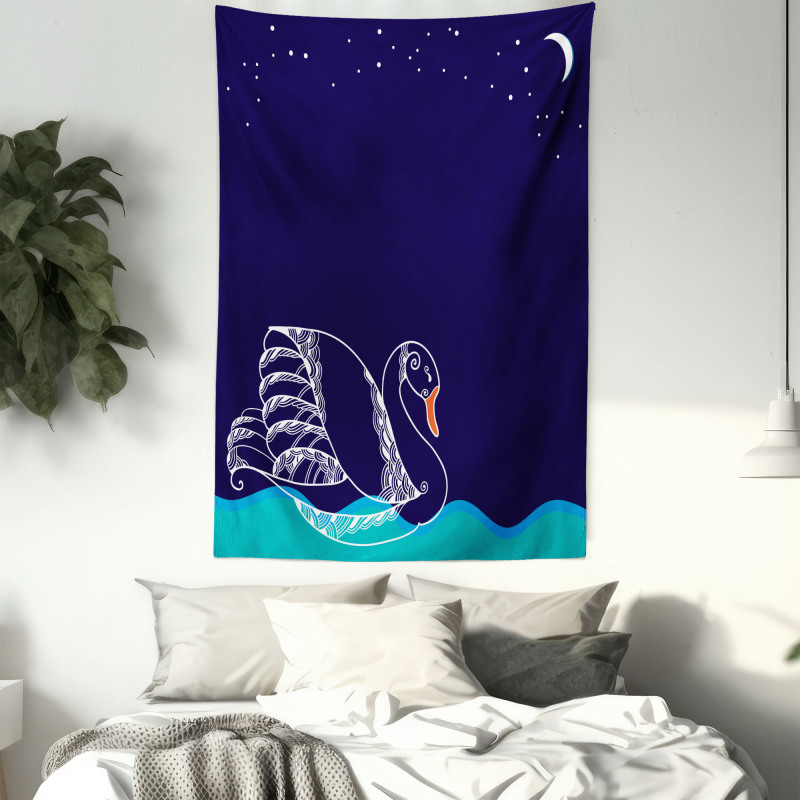 Floating Swan Waves Tapestry