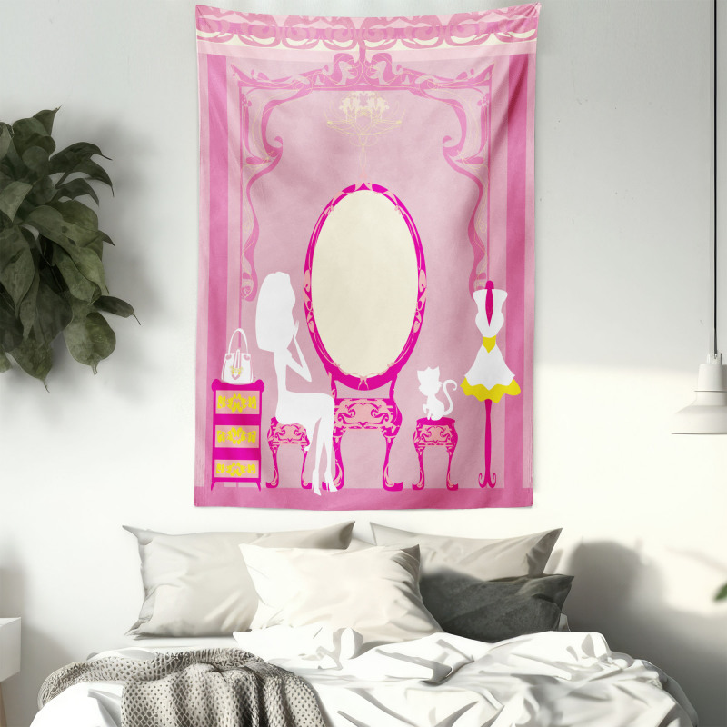 French Lady Cat Mirror Tapestry