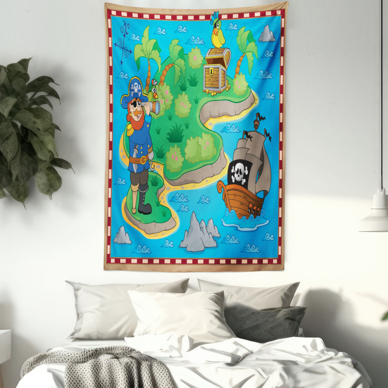 Funny Pirate Ship Island Tapestry