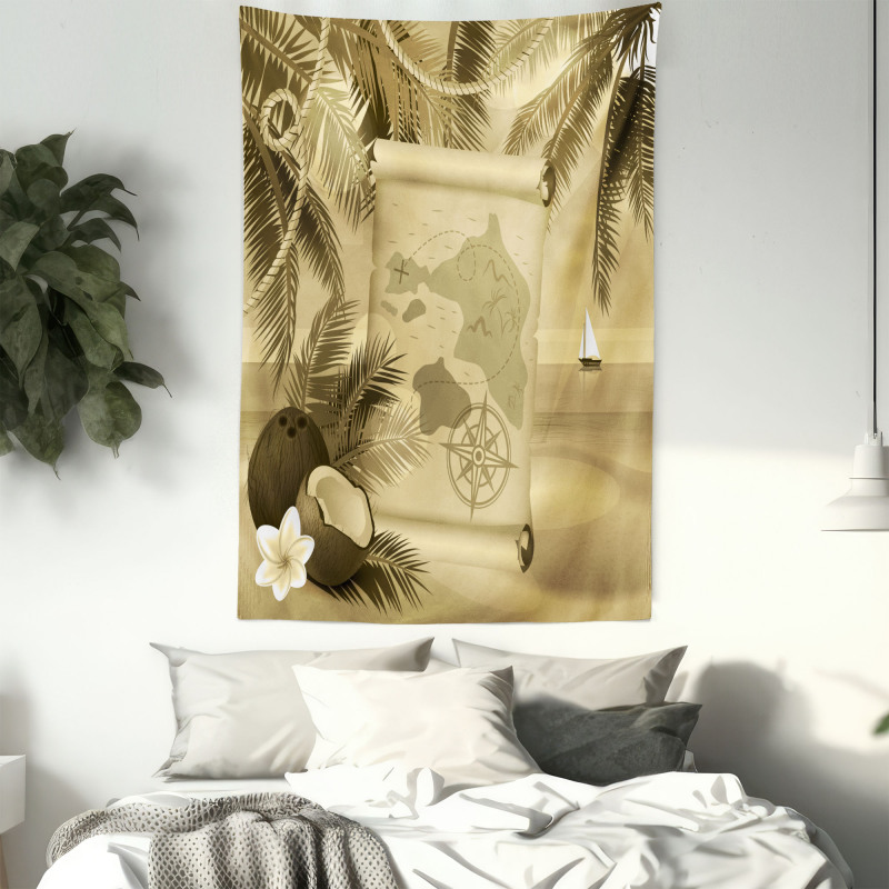Sepia View of Island Tapestry
