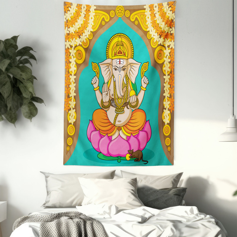 Elephant Figure Orient Lotus Tapestry