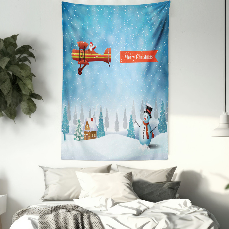 Santa Plane Snowman Tapestry