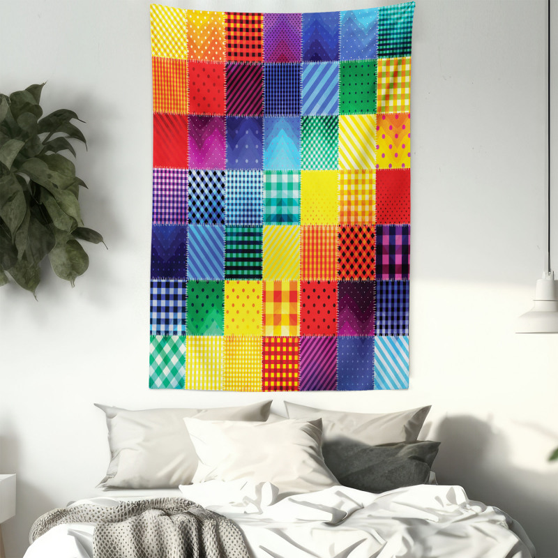 Rainbow Retro Patchwork Tapestry