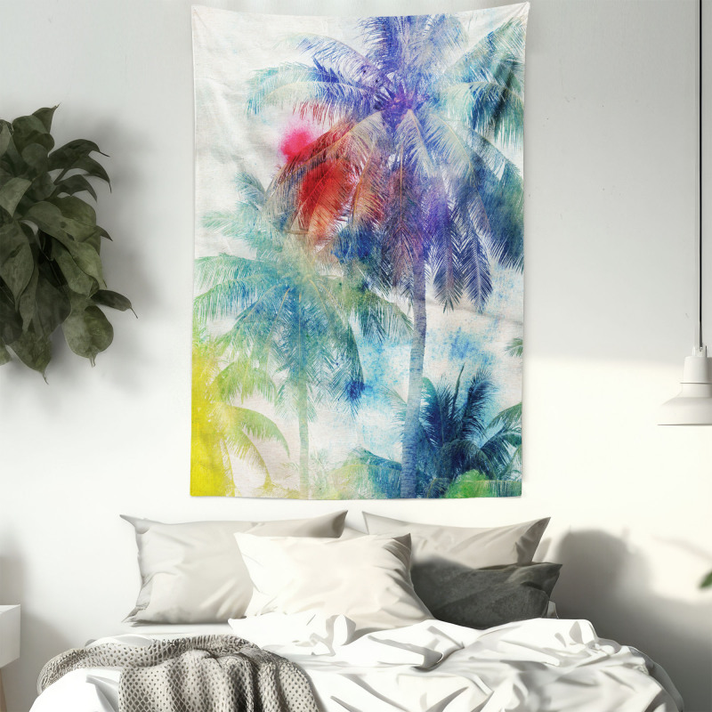Watercolor Palm Retro Tapestry