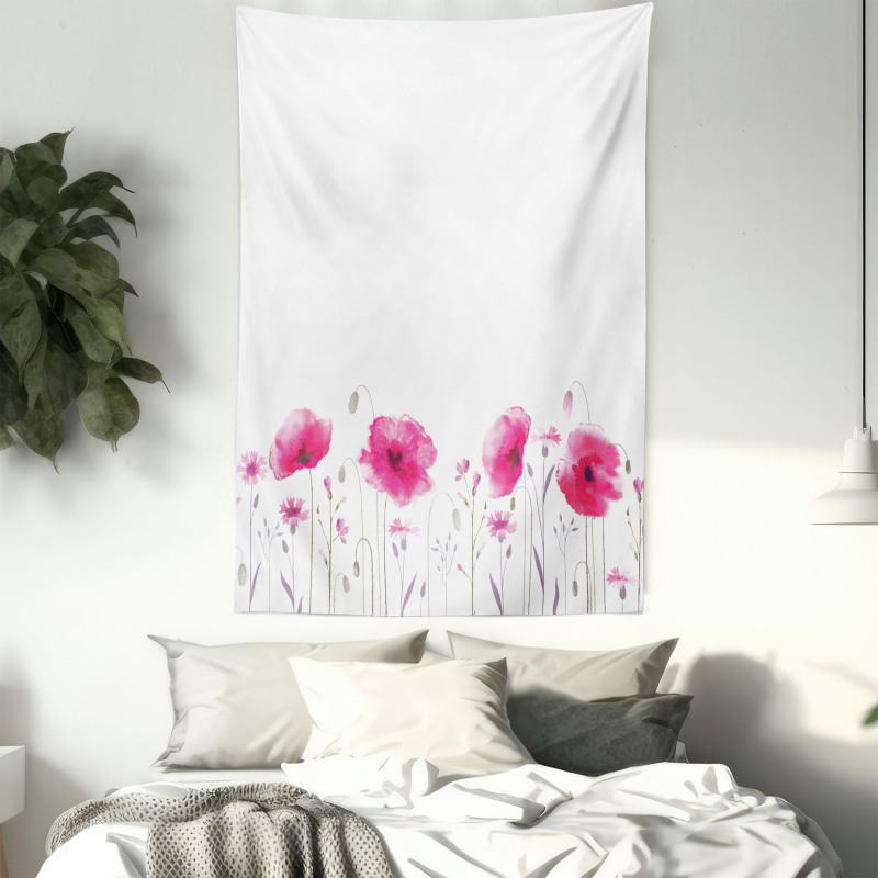 Pink Poppy Flowers Art Tapestry