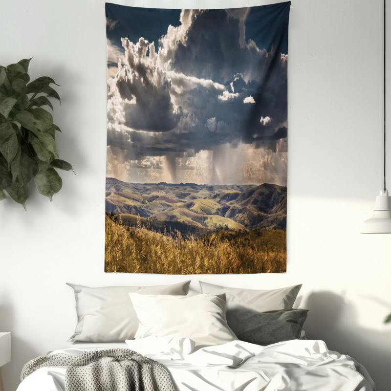 Fluffy Clouds Mountains Tapestry