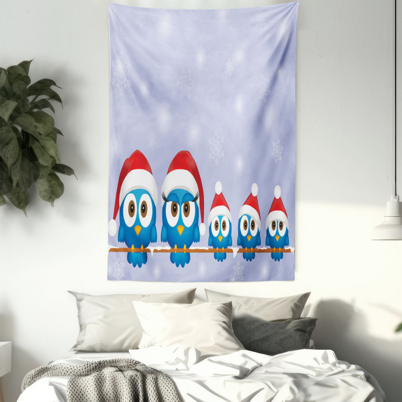 Fun Birds Santa Hats Tapestry