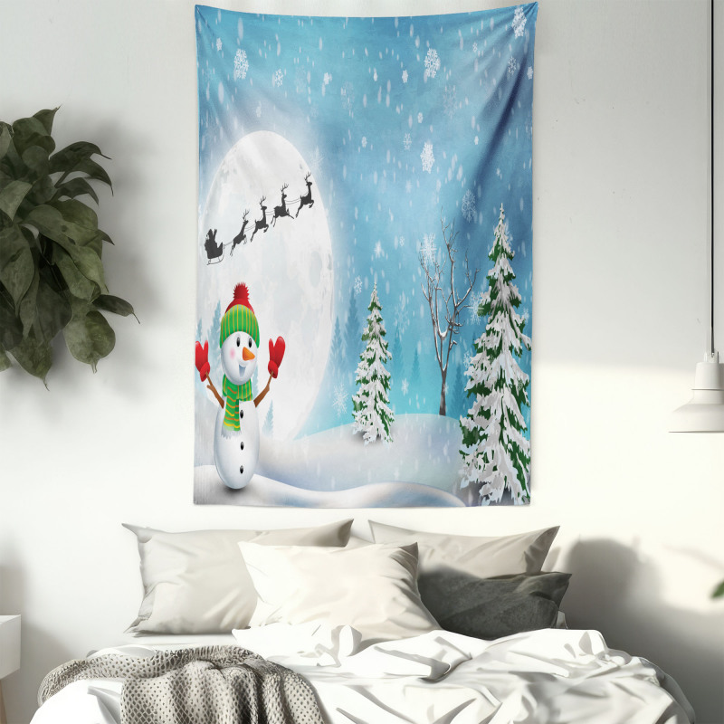 Jolly Snowman Santa Tapestry