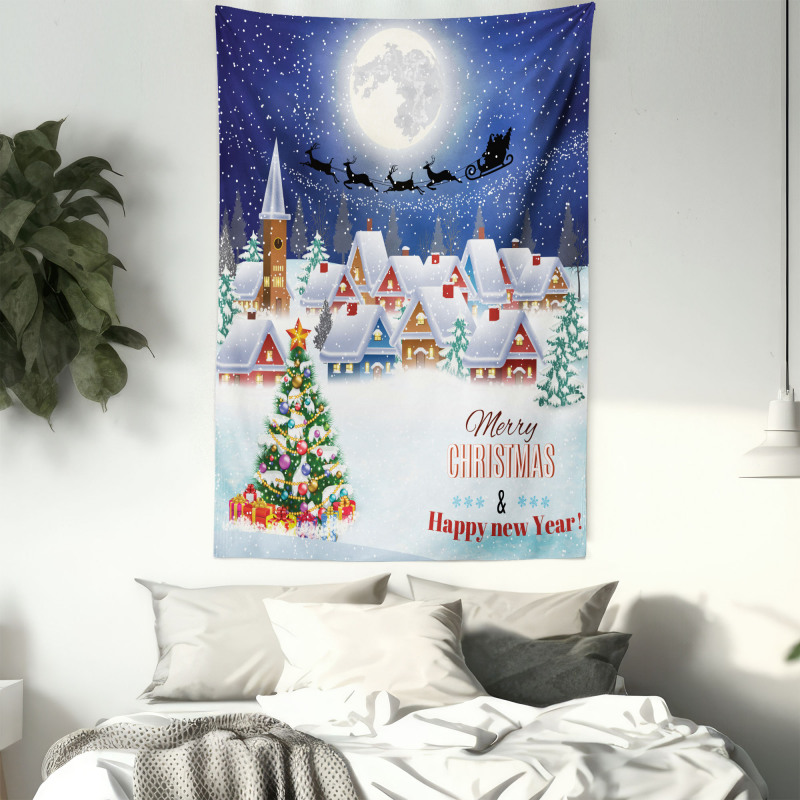 Winter Sky Moon Star Tapestry