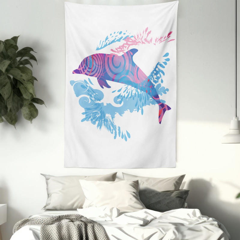 Cartoon Jumping Dolphin Tapestry