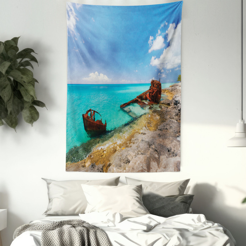 Ship Wreck on Beach Tapestry